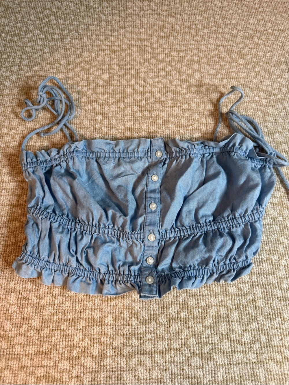 aerie light blue ruched button-front cropped tank